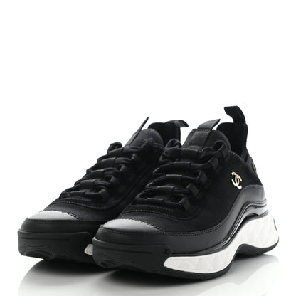 Chanel Velvet Calfskin Mixed Fibers CC Sneakers 38 Black 3 of 10