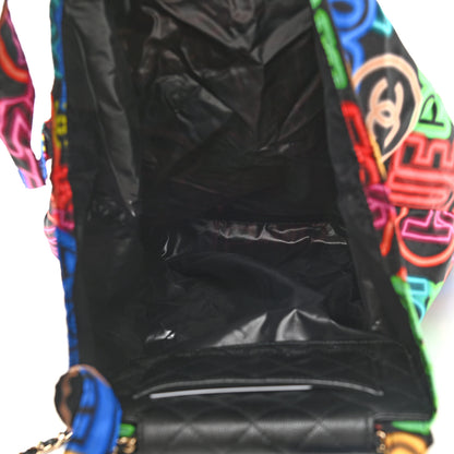 Chanel Caviar Fabric Graffiti Foldable Tote Bag With Chain Black Multicolor 4 of 15