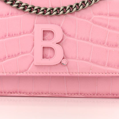 Balenciaga Patent Crocodile Embossed B Wallet On Chain Pink 15 of 18