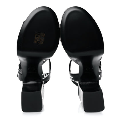 Chanel Printed Lambskin Coco Beach Platform Sandals 39 Black White 5 of 9
