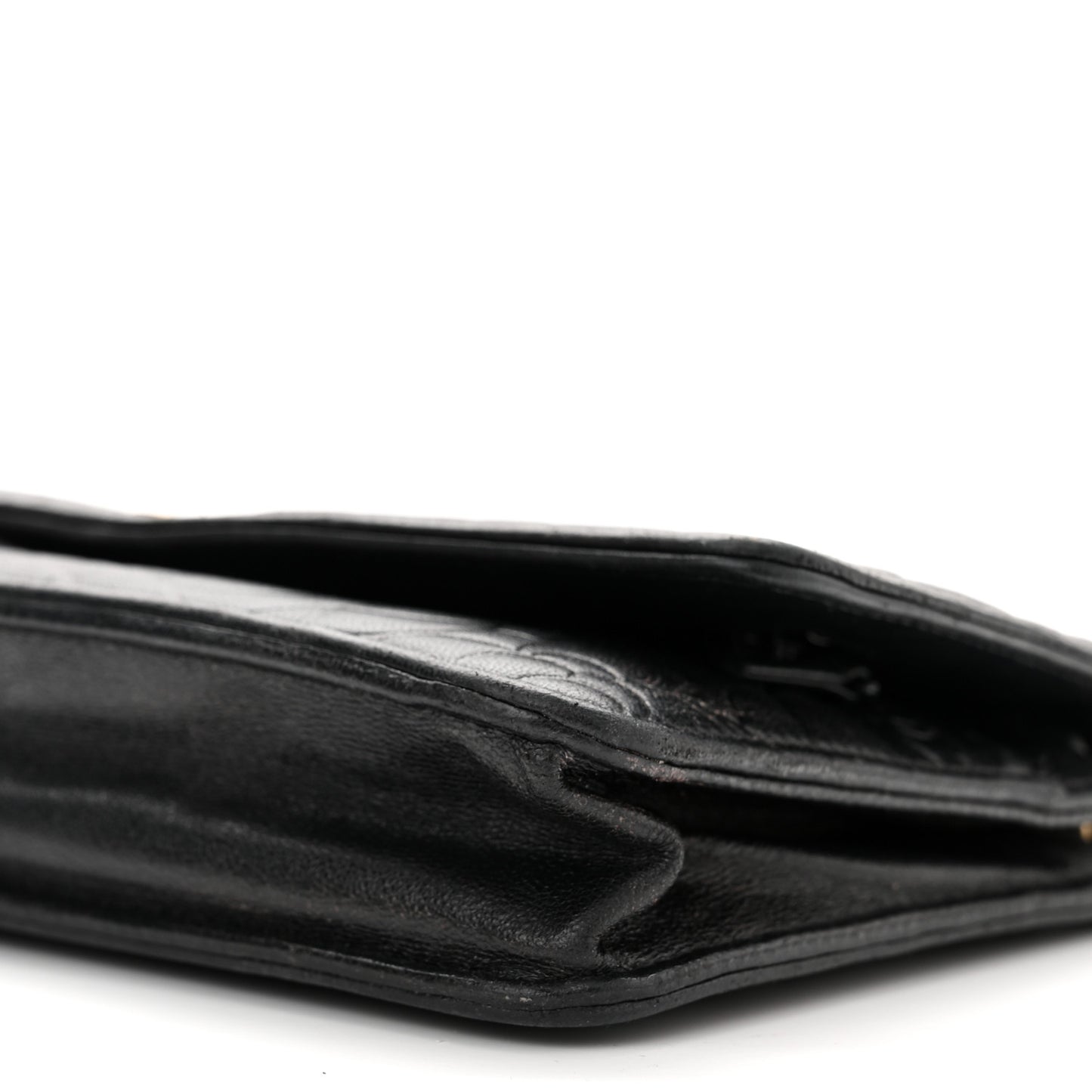 Lambskin Camellia Embossed Wallet On Chain WOC Black