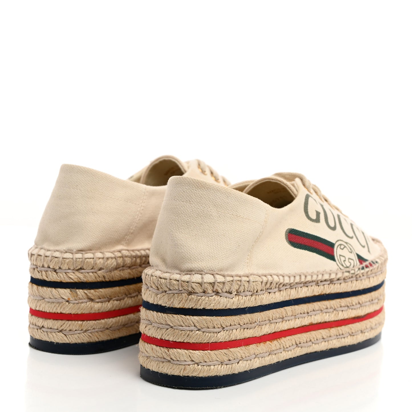 Canvas Logo Lace-Up Platform Espadrilles 37 Greggio Grege
