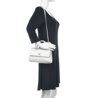 Chanel Iridescent Caviar Chevron Quilted Mini Coco Handle Flap White 2 of 9