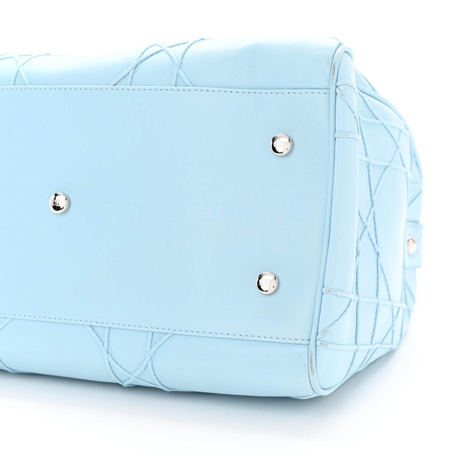 Christian Dior Lambskin Cannage Granville Polochon Light Blue 9 of 11