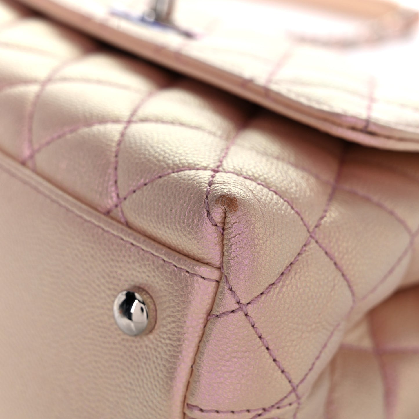 Iridescent Caviar Quilted Mini Coco Handle Flap Pink