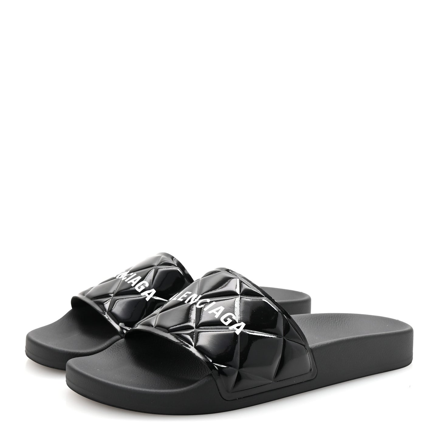 Patent Rubber Logo Womens Pool Slide Sandals 38 Black White