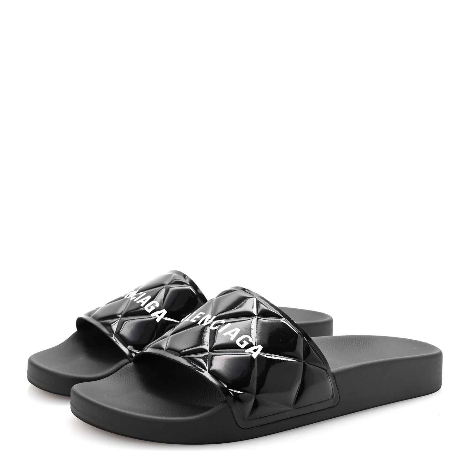 Balenciaga Patent Rubber Logo Womens Pool Slide Sandals 38 Black White 4 of 9