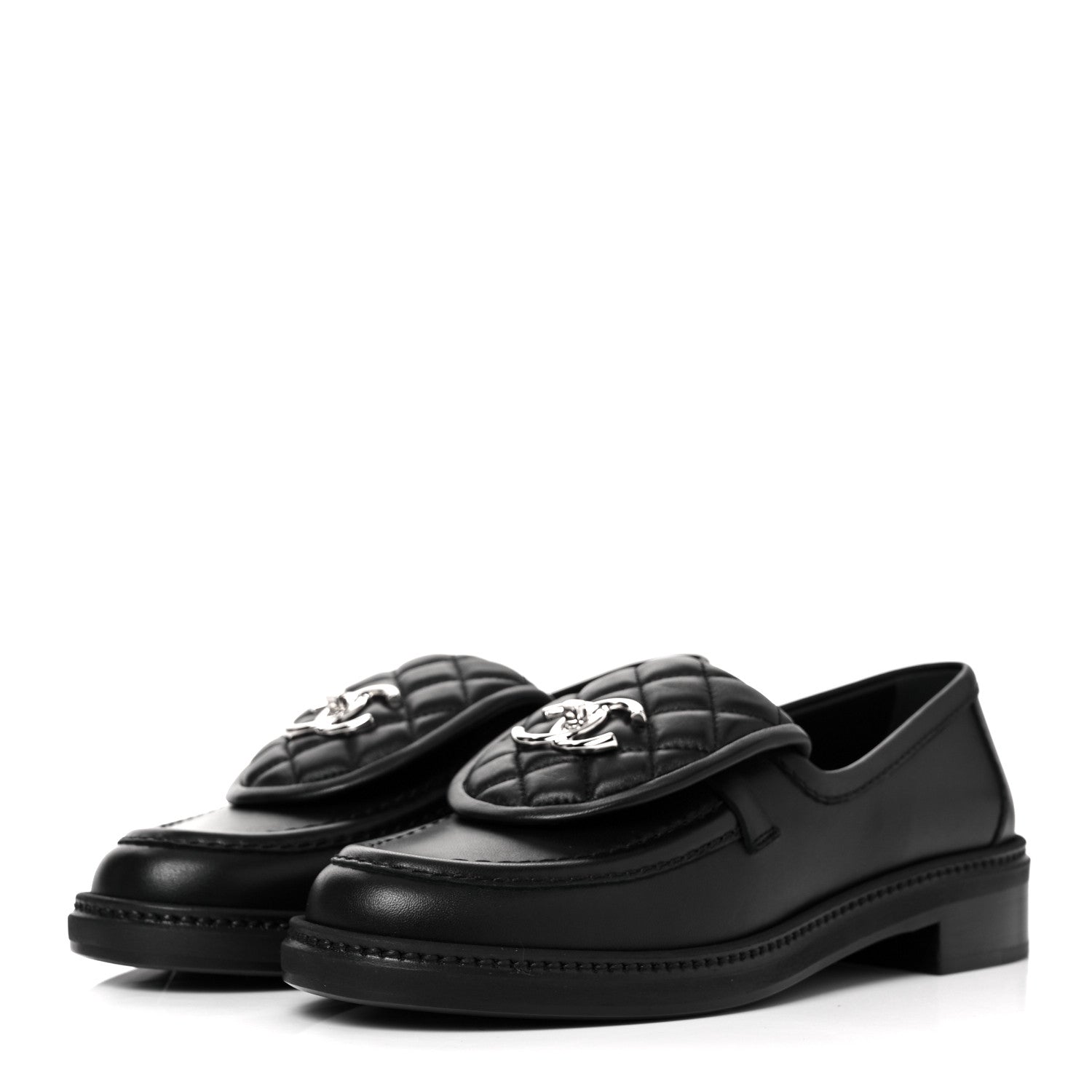 Chanel Lambskin Quilted CC Turnlock Loafers 37.5 Black 3 of 10