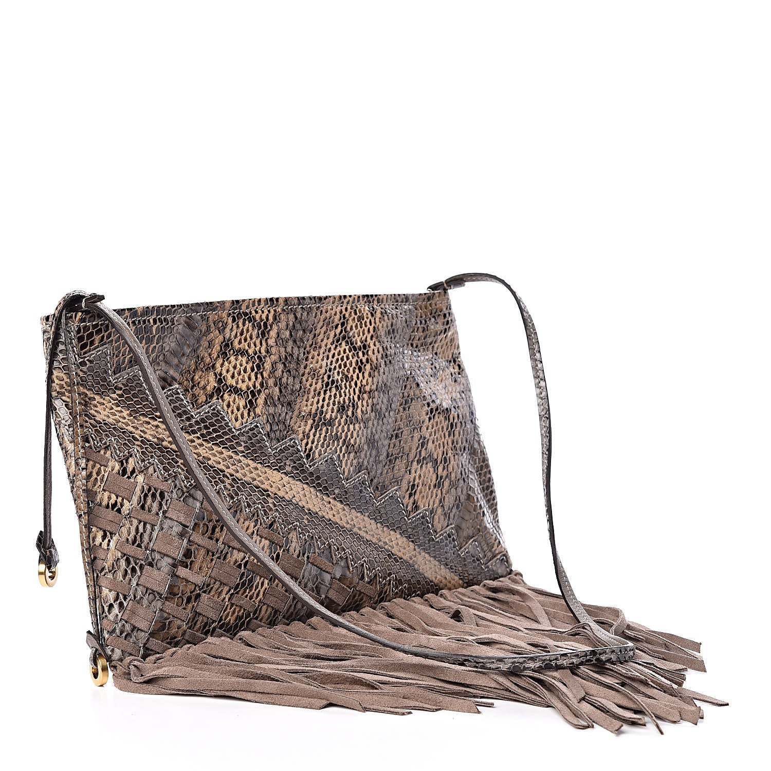 Jimmy Choo Snakeskin Suede Fringe Tita Convertible Clutch 3 of 10