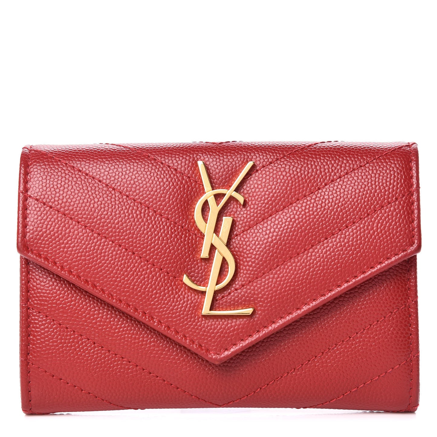 Grain De Poudre Matelasse Chevron Small Monogram Envelope Wallet Rouge Eros