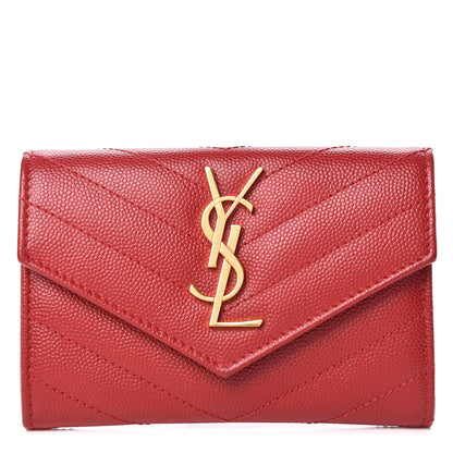 Saint Laurent Grain De Poudre Matelasse Chevron Small Monogram Envelope Wallet Rouge Eros 1 of 7