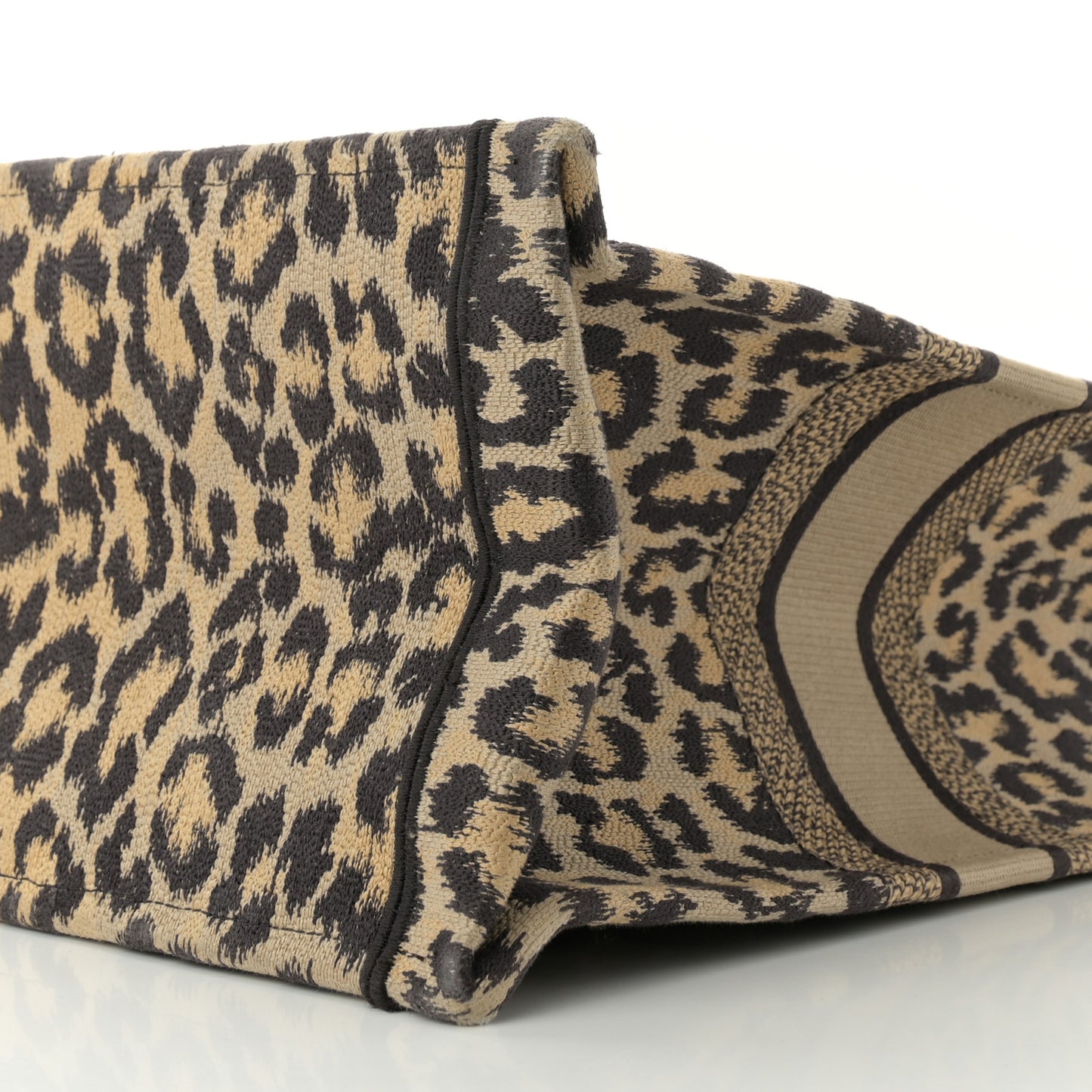 Canvas Mizza Embroidered Large Leopard Book Tote Beige