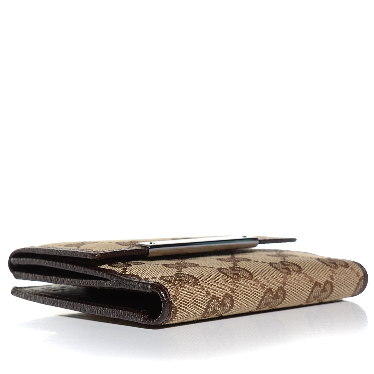 Gucci Monogram Metal Bar French Flap Wallet Beige Ebony Cocoa 4 of 7
