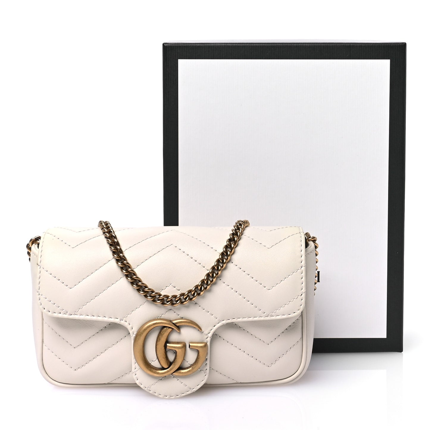Calfskin Matelasse Super Mini GG Marmont Shoulder Bag White