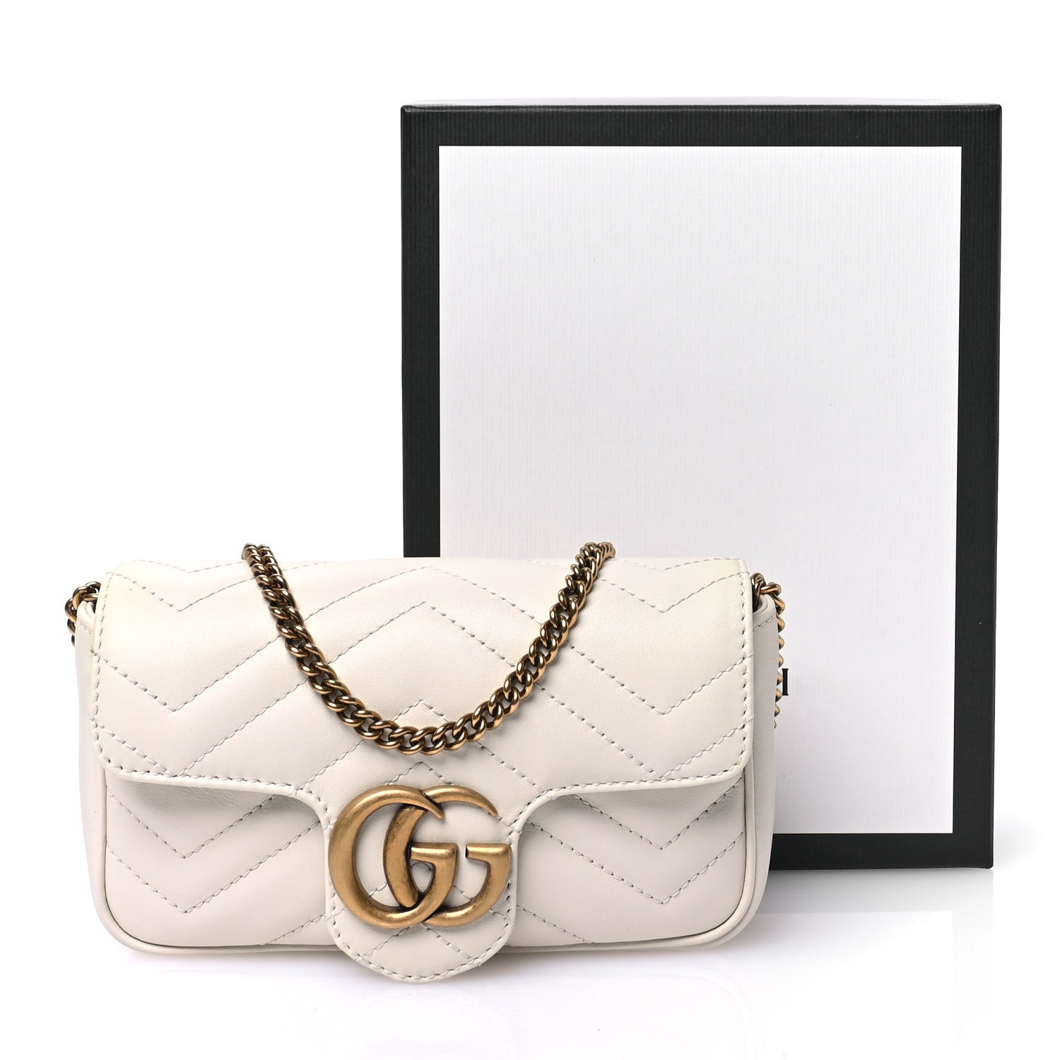 Gucci Calfskin Matelasse Super Mini GG Marmont Shoulder Bag White 10 of 10
