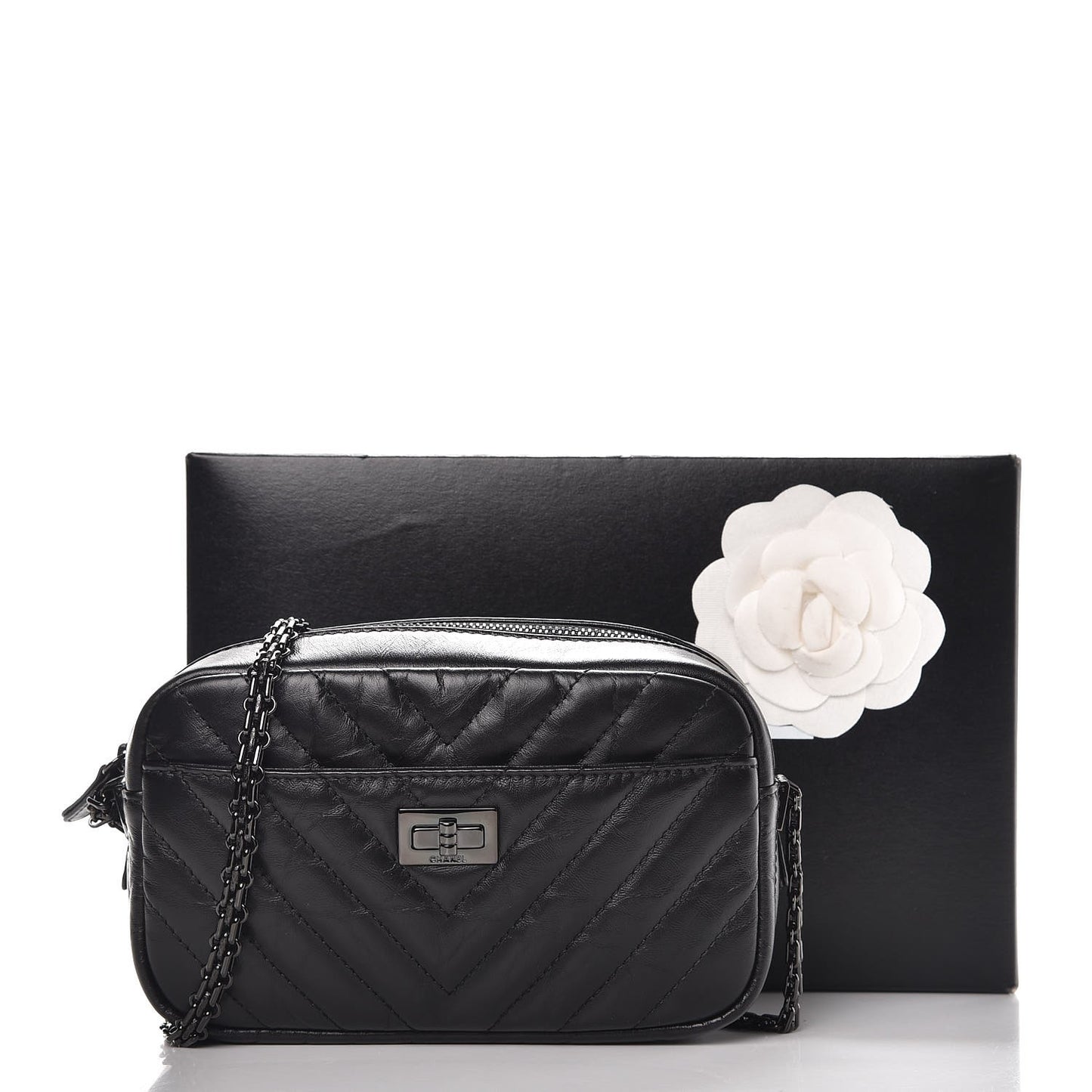 Aged Calfskin Chevron Mini Reissue Camera Case So Black