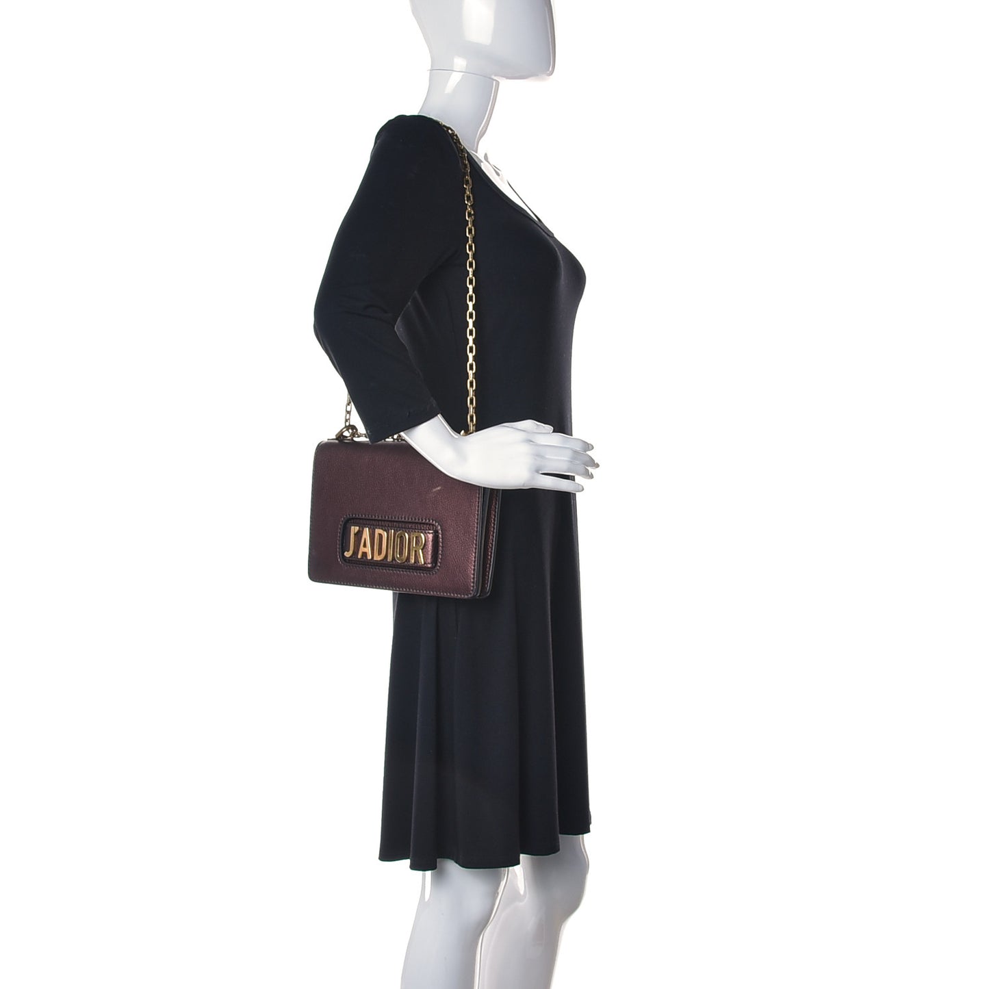 Metallic Calfskin J'Adior Chain Flap Bag Noisette