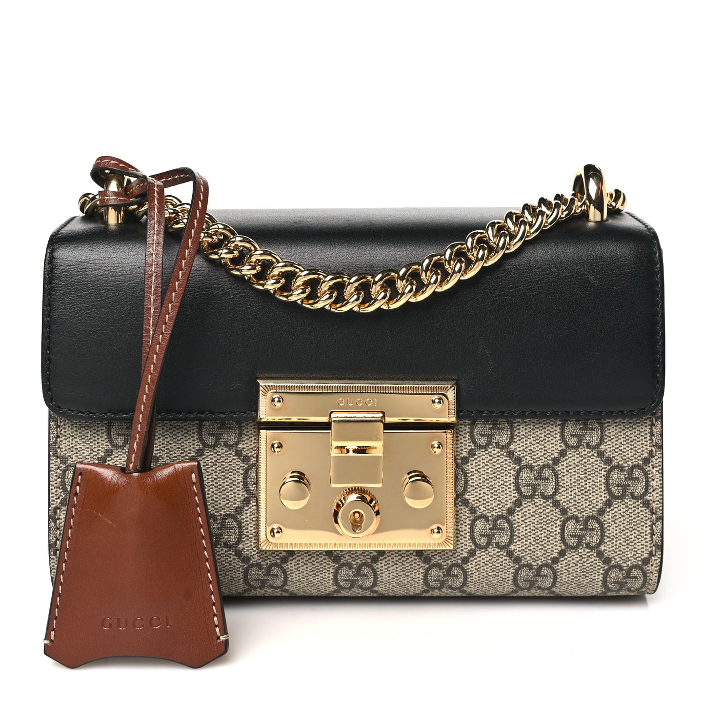 GG Supreme Monogram Calfskin Small Padlock Shoulder Bag Beige Black Cuir