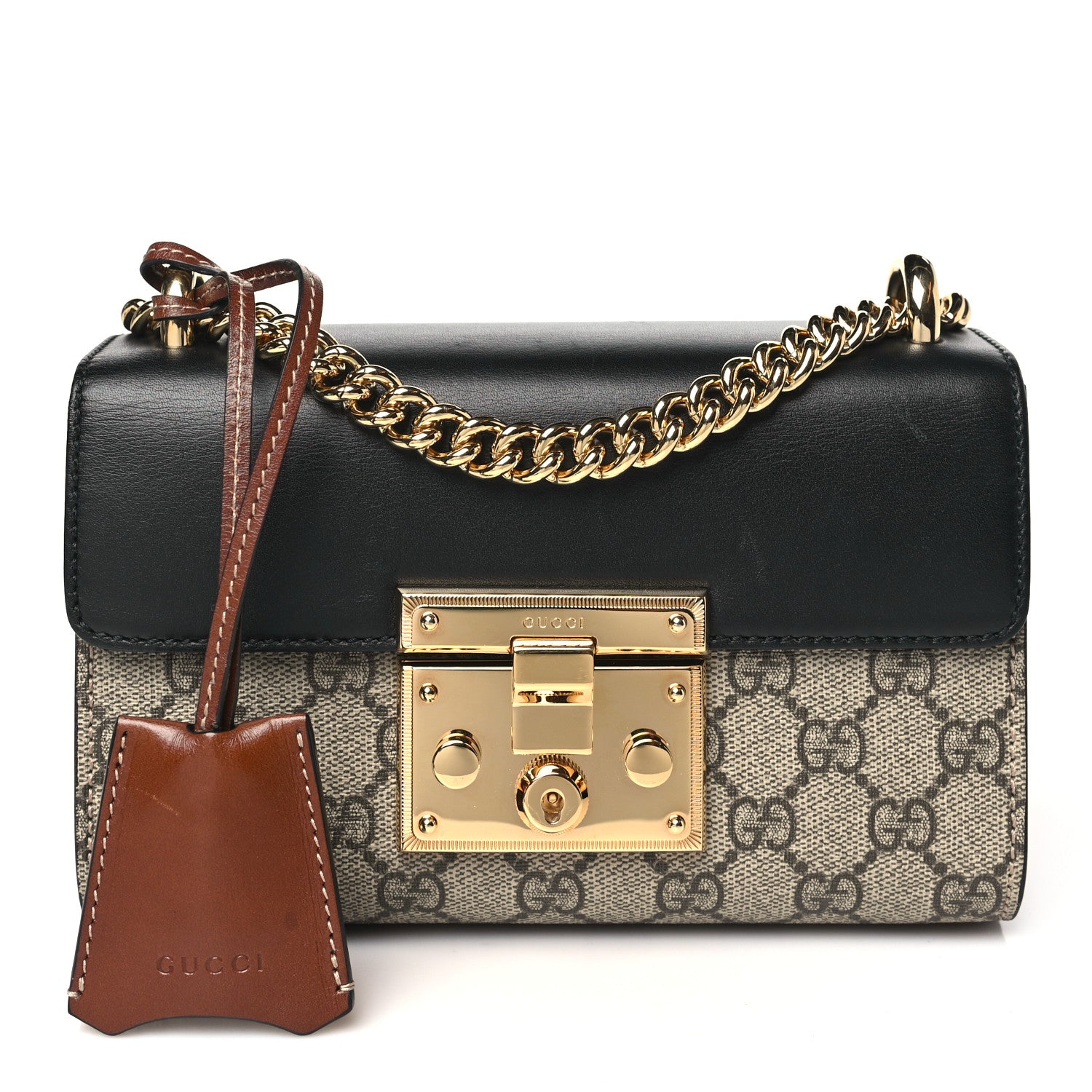 Gucci GG Supreme Monogram Calfskin Small Padlock Shoulder Bag Beige Black Cuir 1 of 10