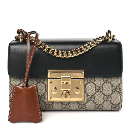 Gucci GG Supreme Monogram Calfskin Small Padlock Shoulder Bag Beige Black Cuir 1 of 10