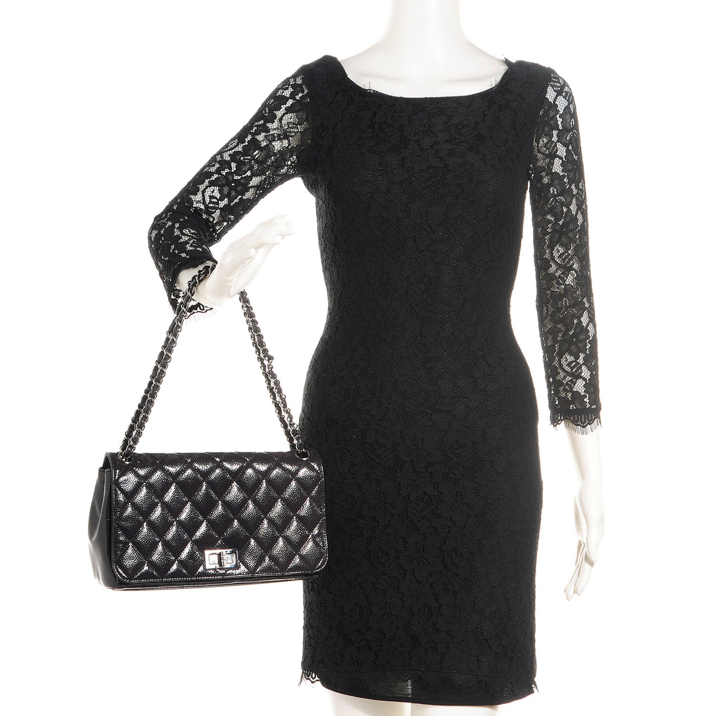 Glazed Caviar Diamond Shine Medium Flap Black