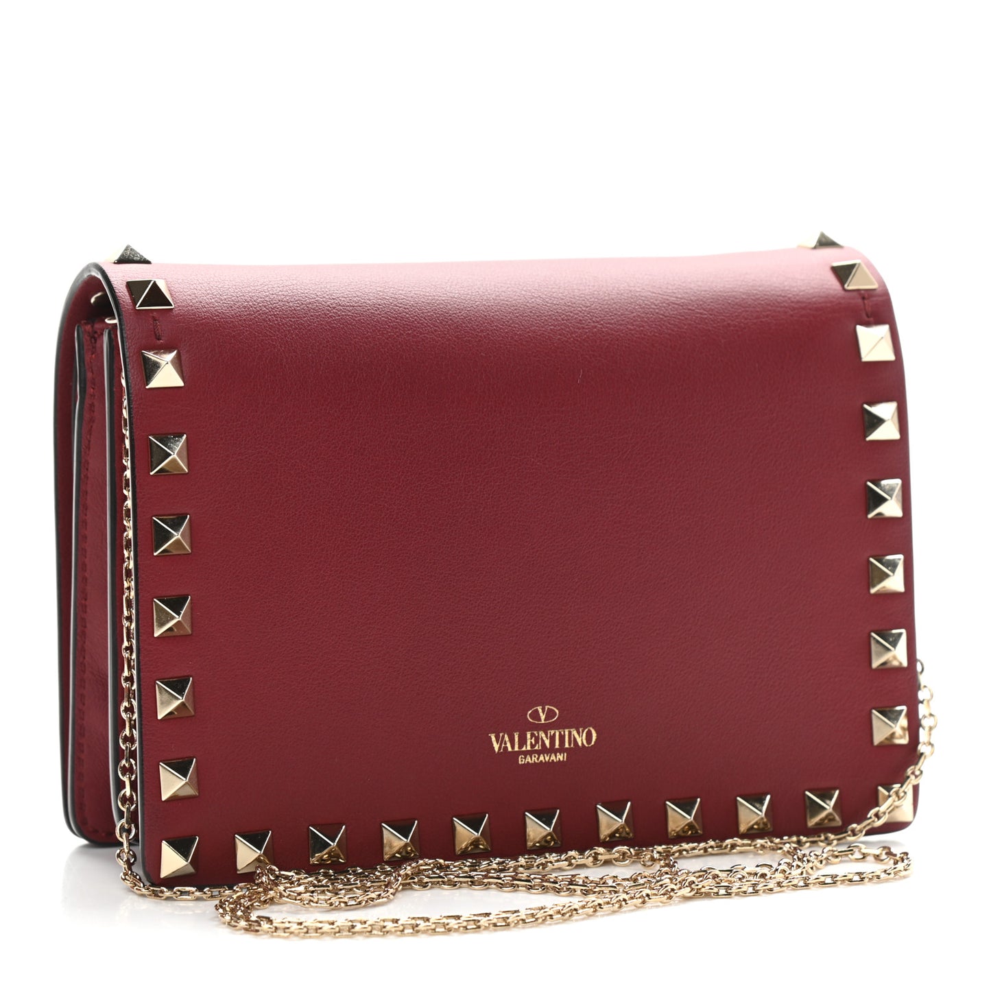 Calfskin Rockstud Wallet on Chain Camelia