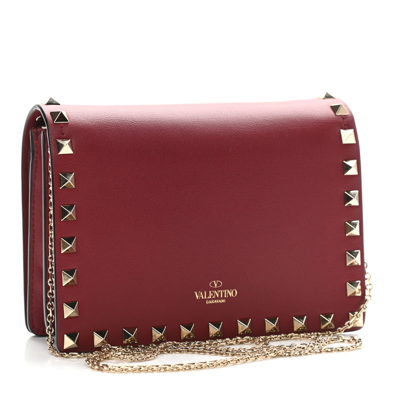 Valentino Garavani Calfskin Rockstud Wallet on Chain Camelia 3 of 11