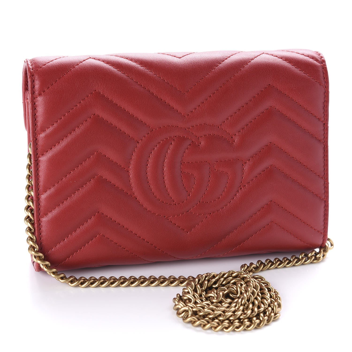 Gucci Calfskin Matelasse GG Marmont Chain Wallet Hibiscus Red 3 of 11