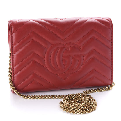 Gucci Calfskin Matelasse GG Marmont Chain Wallet Hibiscus Red 3 of 11