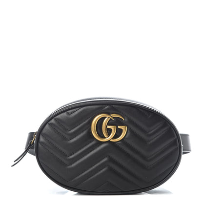 Gucci Calfskin Matelasse GG Marmont Belt Bag 75 30 Black 1 of 11