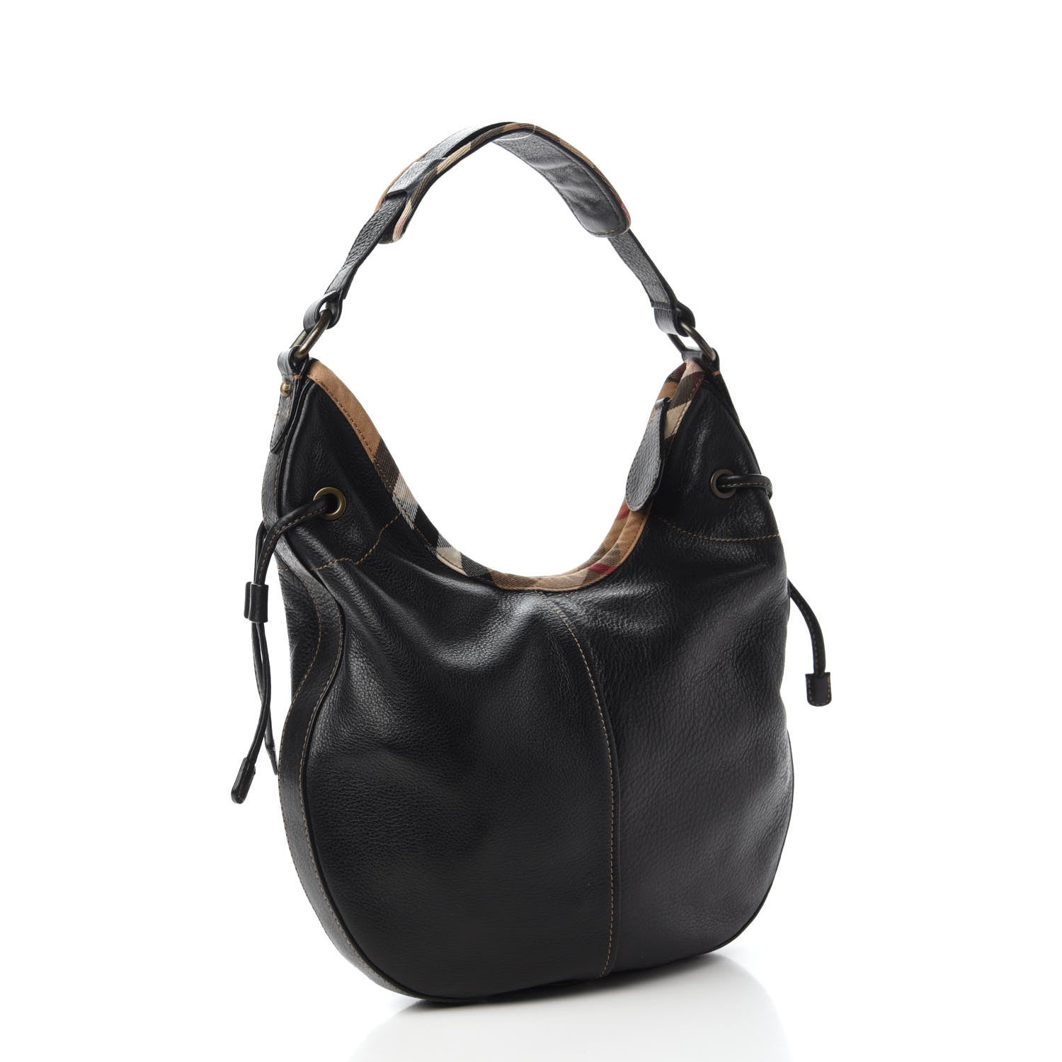 Burberry Calfskin Nova Check Trim Hobo Black 3 of 10