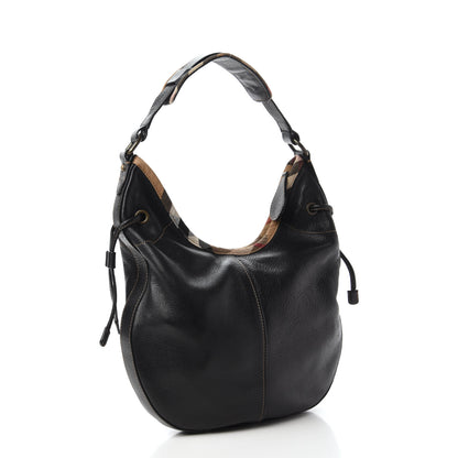Burberry Calfskin Nova Check Trim Hobo Black 3 of 10