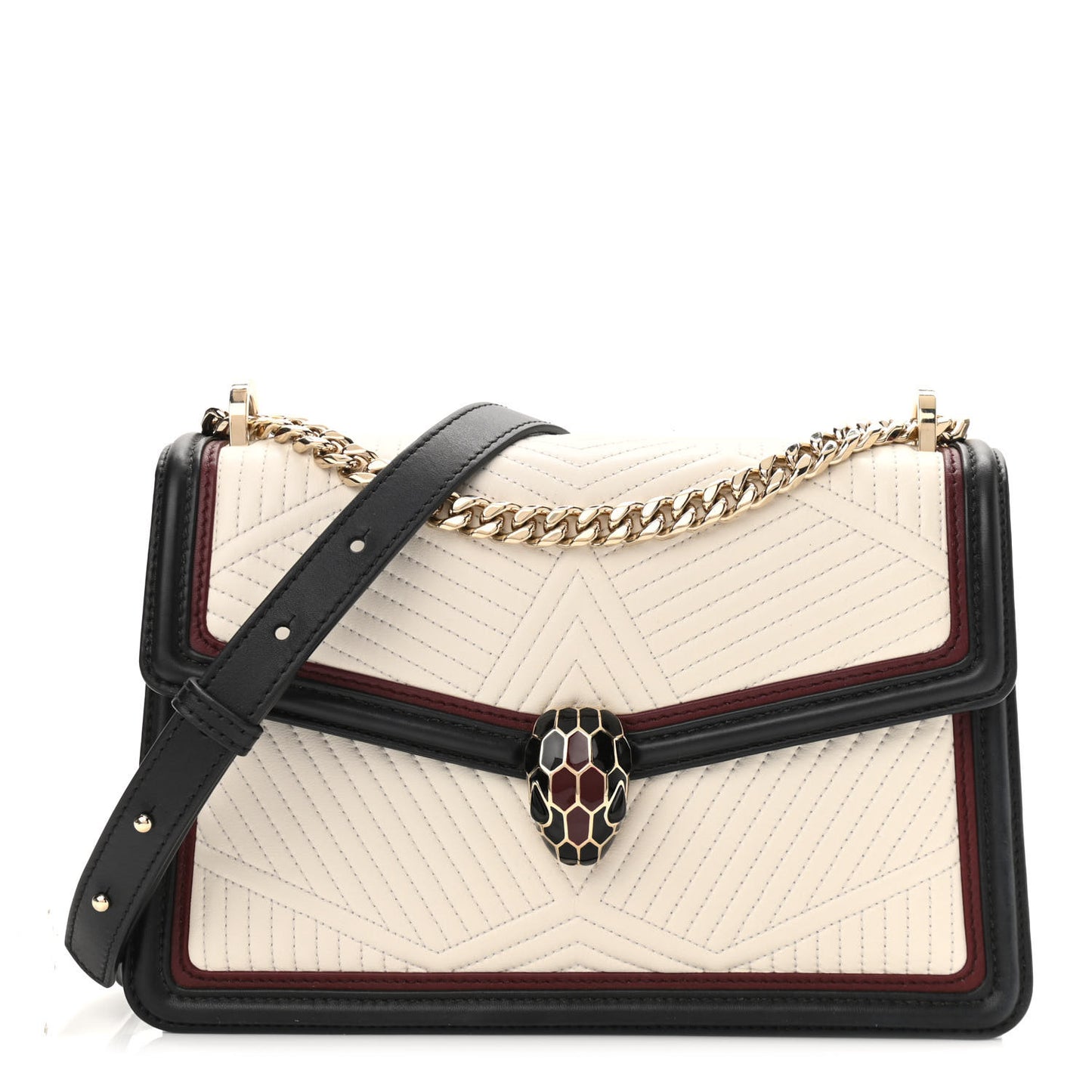 Quilted Nappa Smooth Calfskin Serpenti Forever Diamond Blast Shoulder Bag Ivory