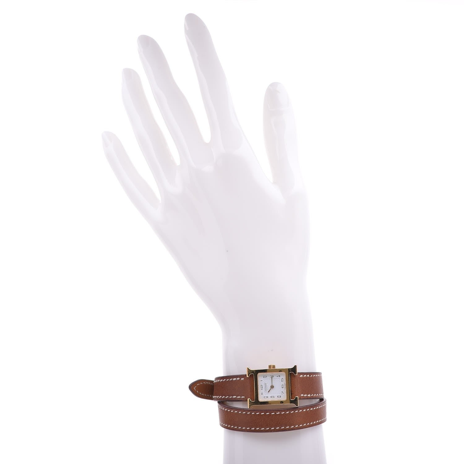 Hermes Stainless Steel Barenia 21mm Heure H Hour Double Tour Quartz Watch Fauve 2 of 7