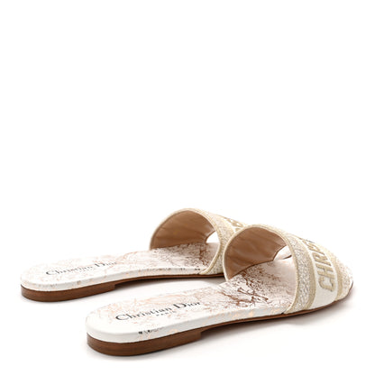 Christian Dior Canvas Lurex Jardin d'Hiver Embroidered Dway Flat Slide Sandals 39 White Palladium 5 of 9