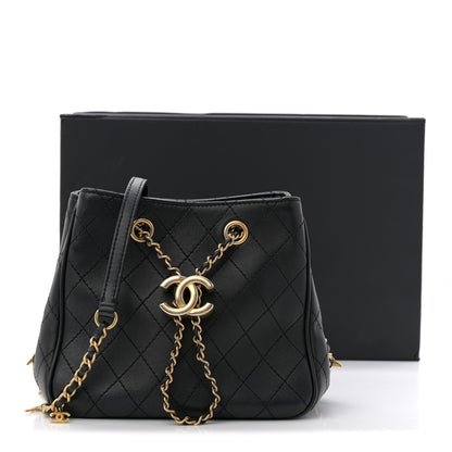 Chanel Calfskin Stitched Small Egyptian Amulet Drawstring Bag Black 11 of 11