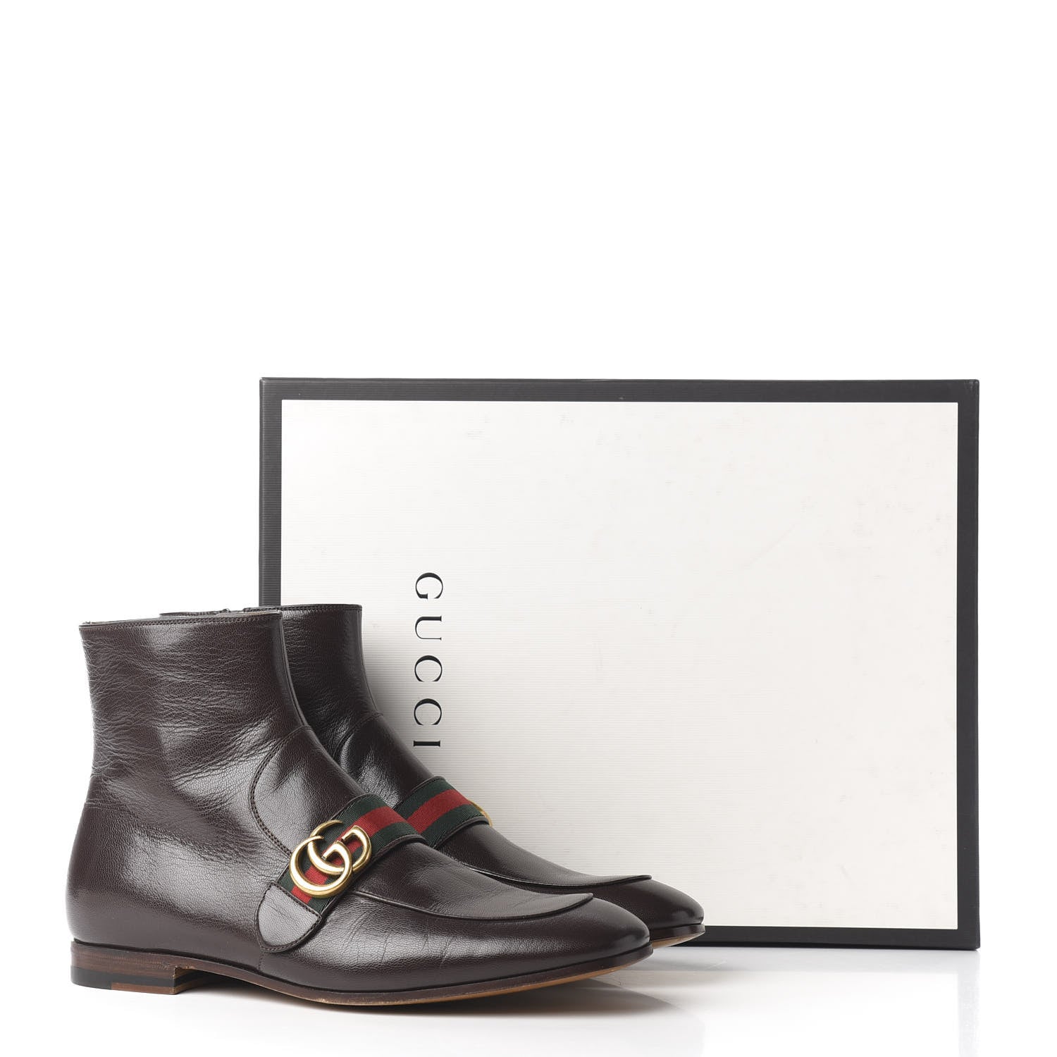 Gucci Goatskin Web Mens GG Ankle Boots 8 Cocoa 11 of 11