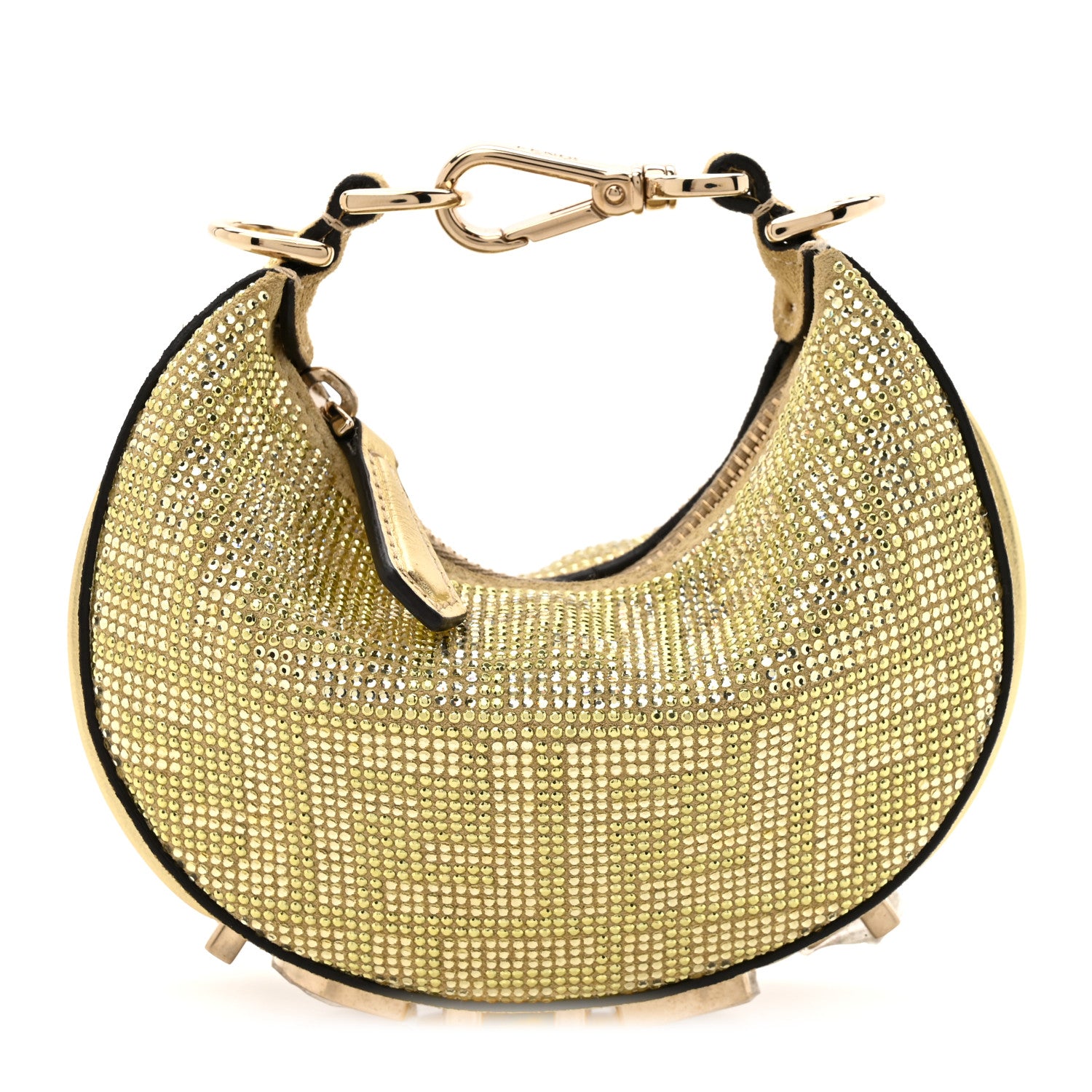 Fendi Crystal Vitello Laminato Suede FF Nano Fendigraphy Hobo Charm Platino 8 of 10