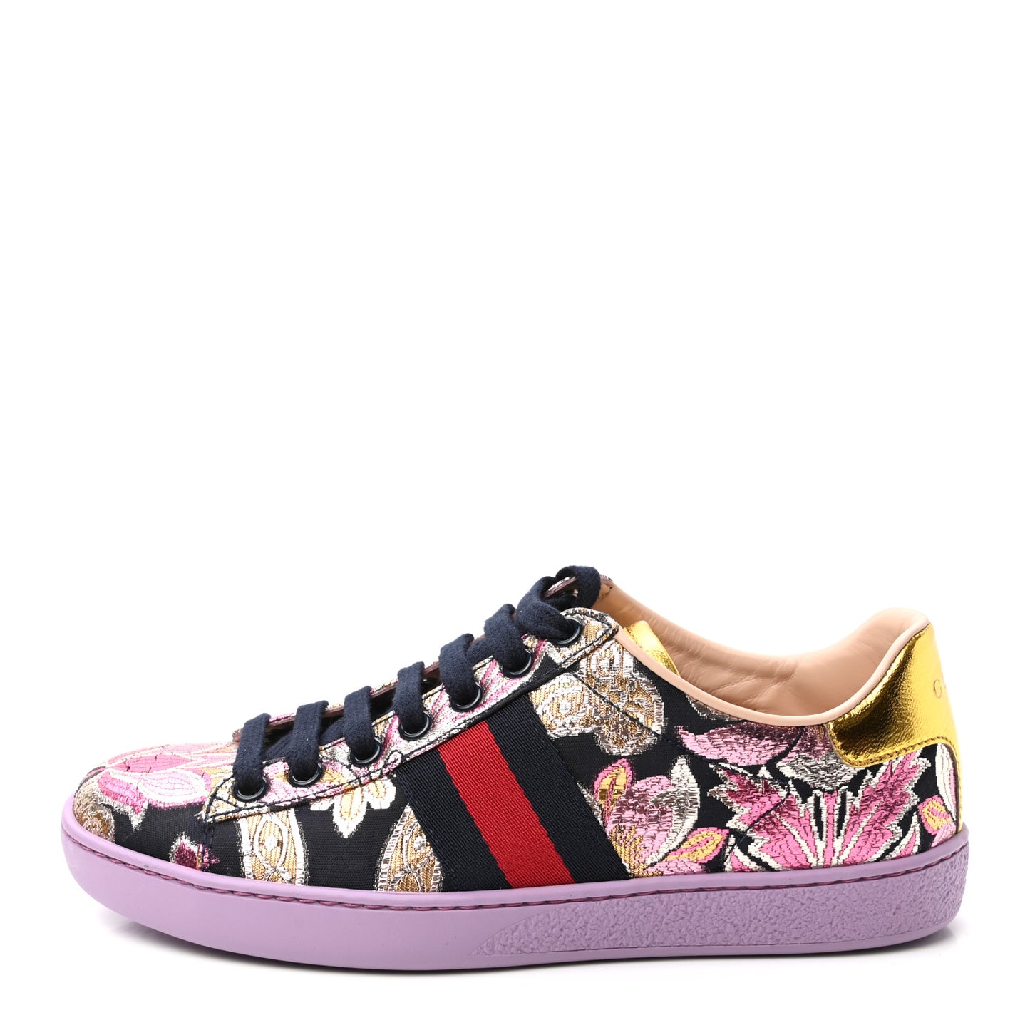 Lurex Brocade Web Nappa Womens Ace Sneakers 35 Black Pink Oro Vecchio