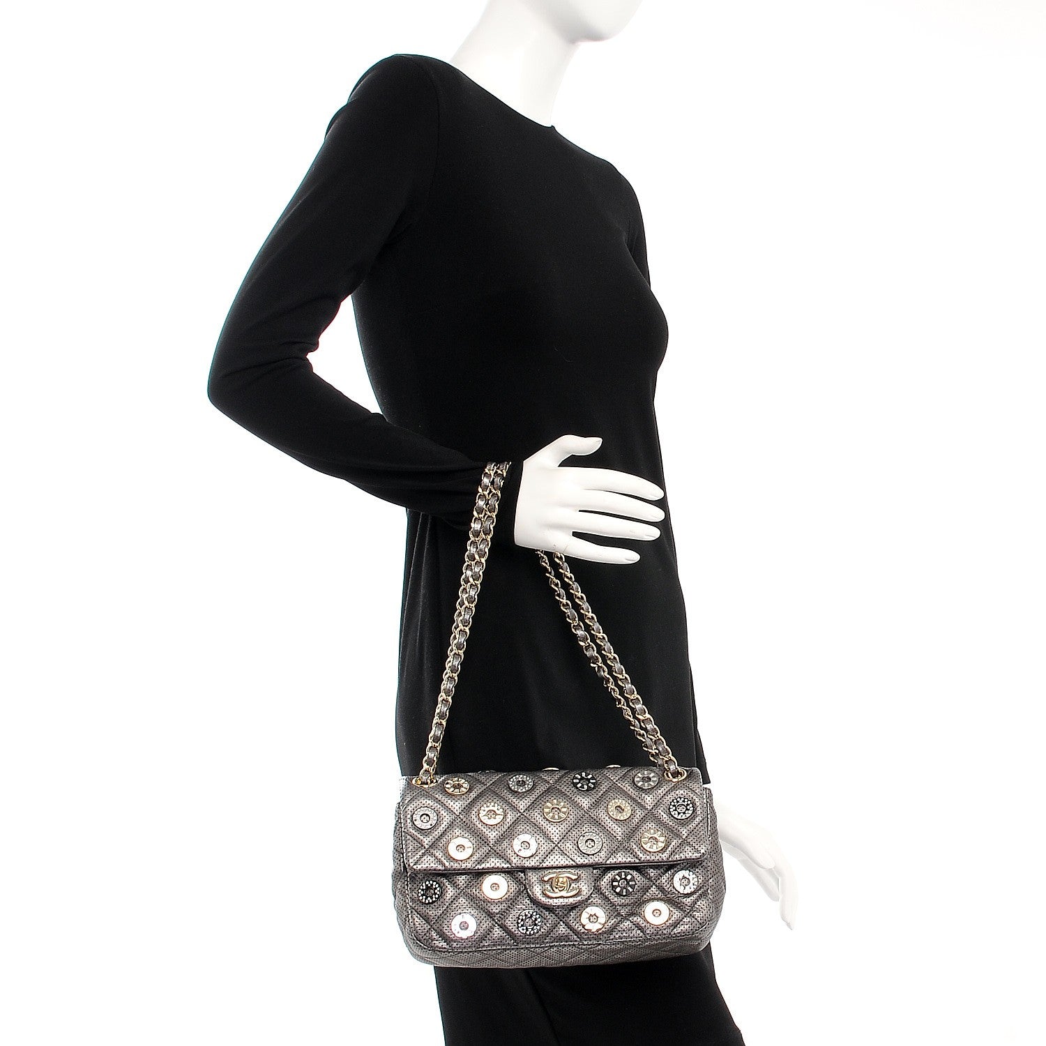 Chanel Metallic Lambskin Perforated Quilted Medium CC Medals Flap Grey 2 of 7