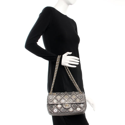 Chanel Metallic Lambskin Perforated Quilted Medium CC Medals Flap Grey 2 of 7
