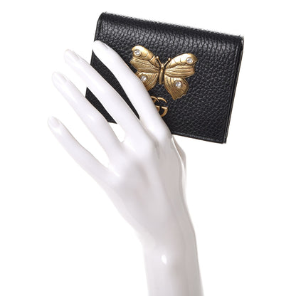 Gucci Pebbled Calfskin Butterfly Card Case Black 2 of 7