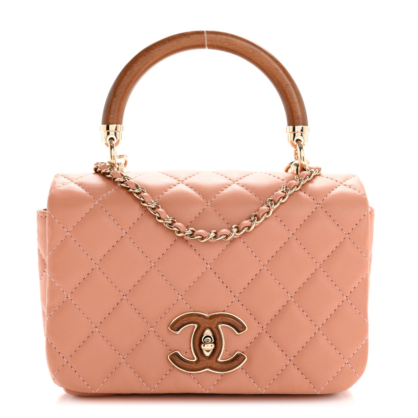 Lambskin Quilted Wood Mini Coco Handle Flap Beige