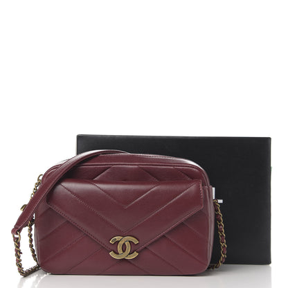 Chanel Shiny Lambskin Chevron Stitched Small Coco Camera Case Bag Burgundy 12 of 12