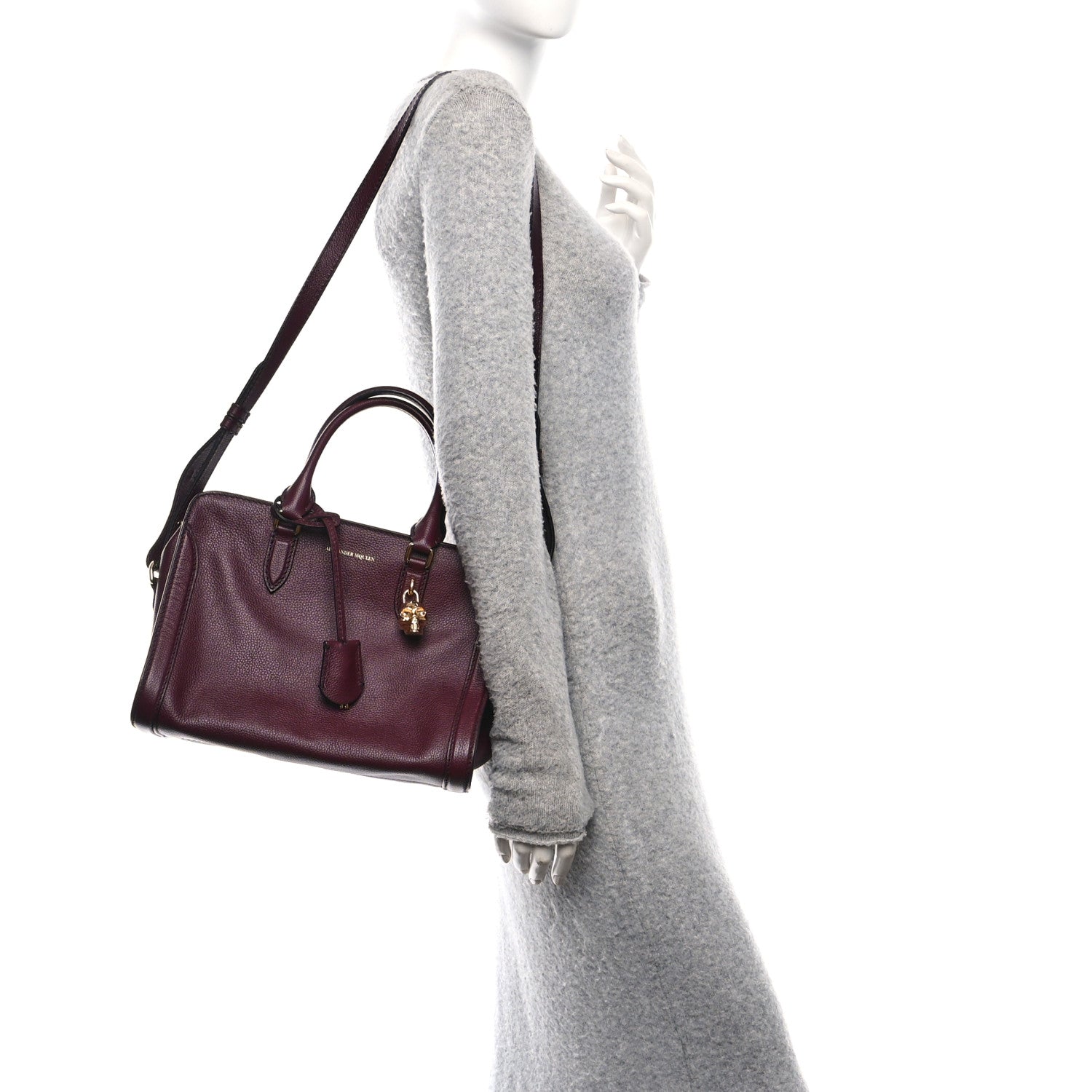 Alexander McQueen Pebbled Calfskin Small Skull Padlock Zip Around Tote Burgundy 2 of 10