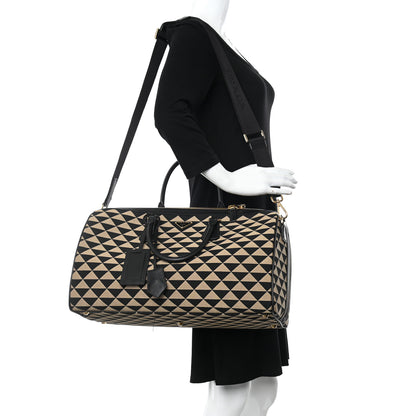 Prada Jacquard Saffiano Triangolo Symbole Embroidered Medium Travel Bag Black Corda 3 of 11