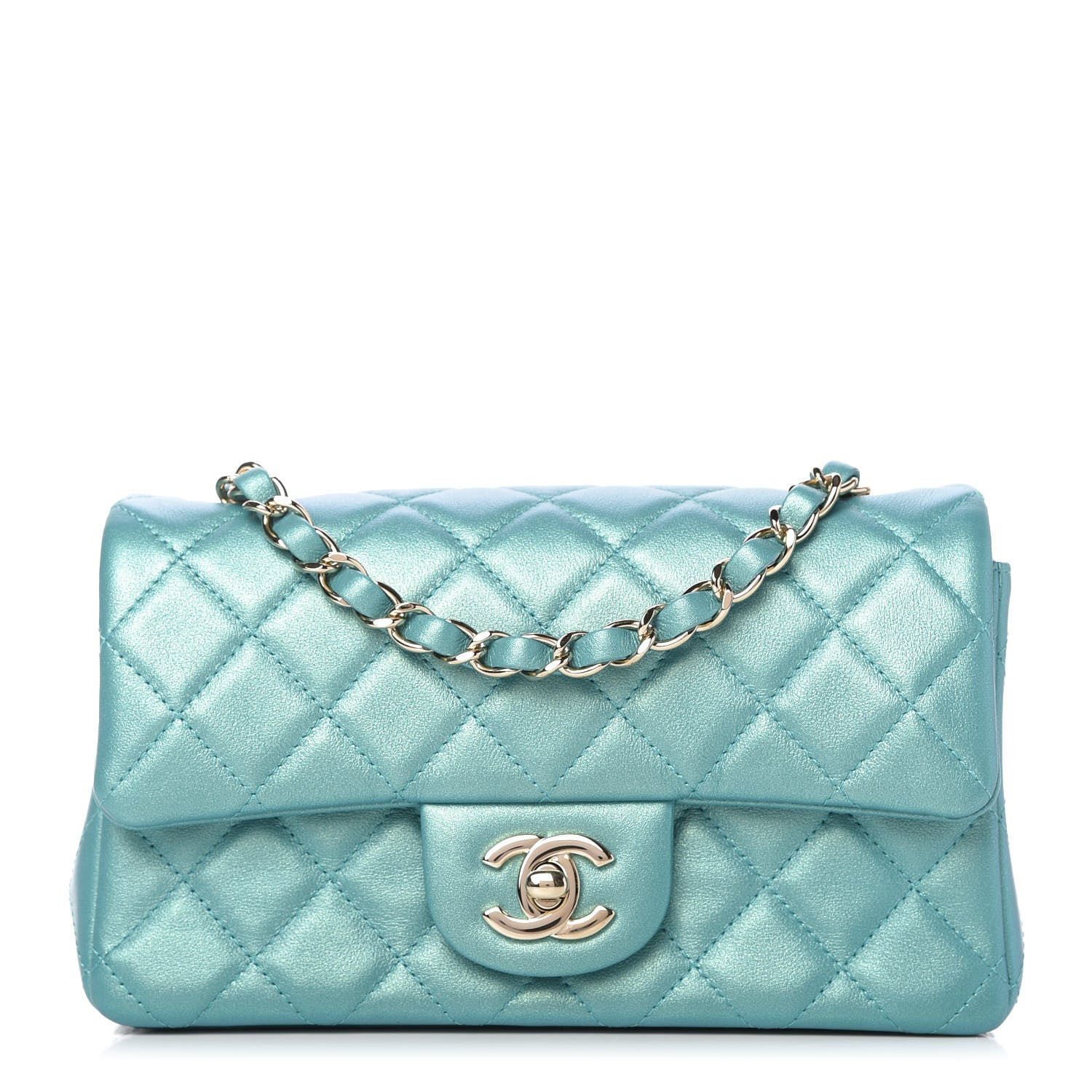 Chanel Iridescent Calfskin Quilted Mini Rectangular Flap Green 1 of 10