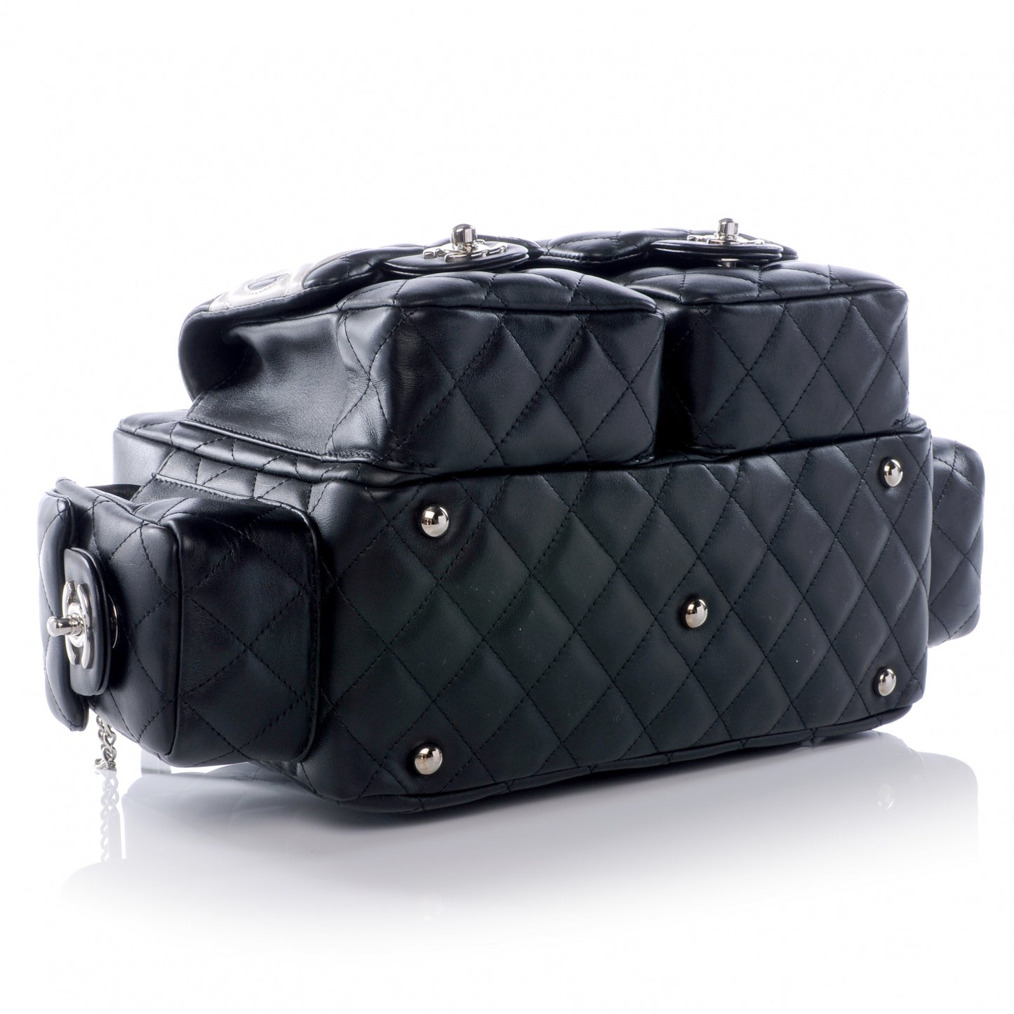 Calfskin Quilted Small Cambon Multipocket Reporter Black