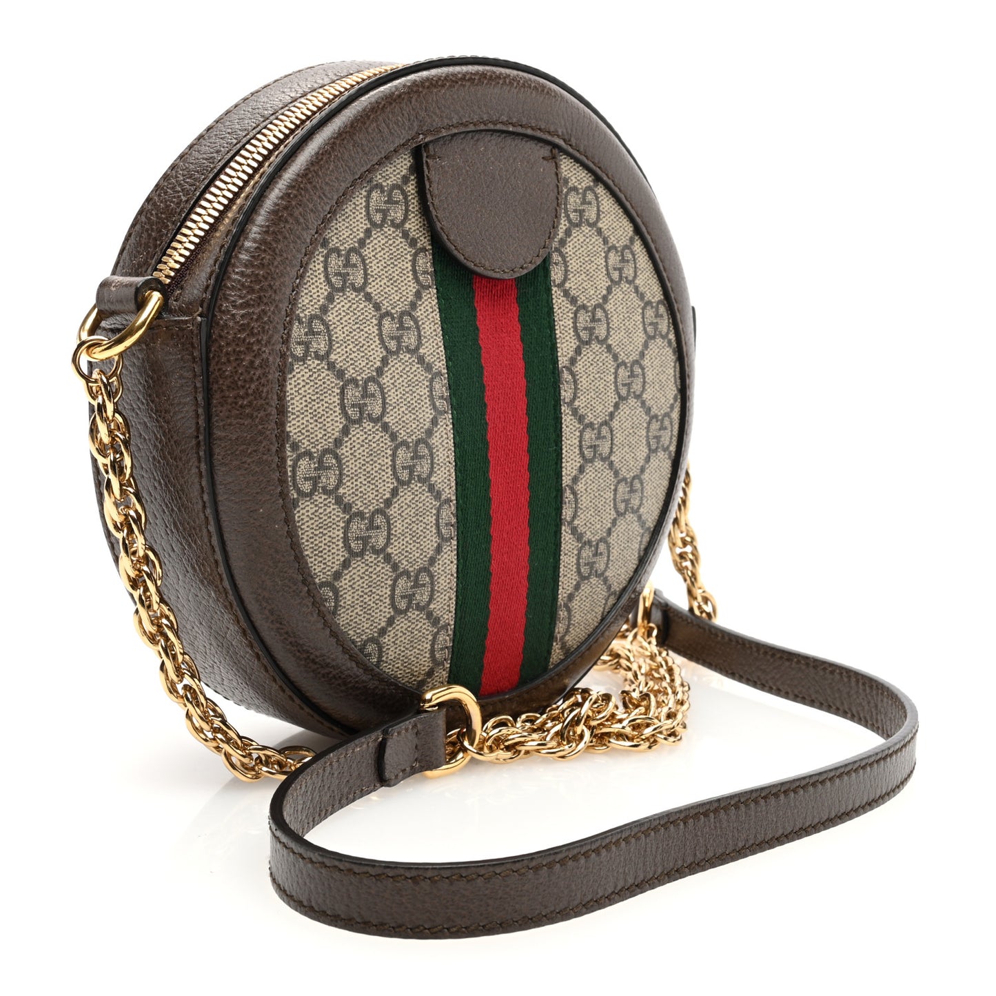 GG Supreme Monogram Web Mini Ophidia Round Shoulder Bag Brown