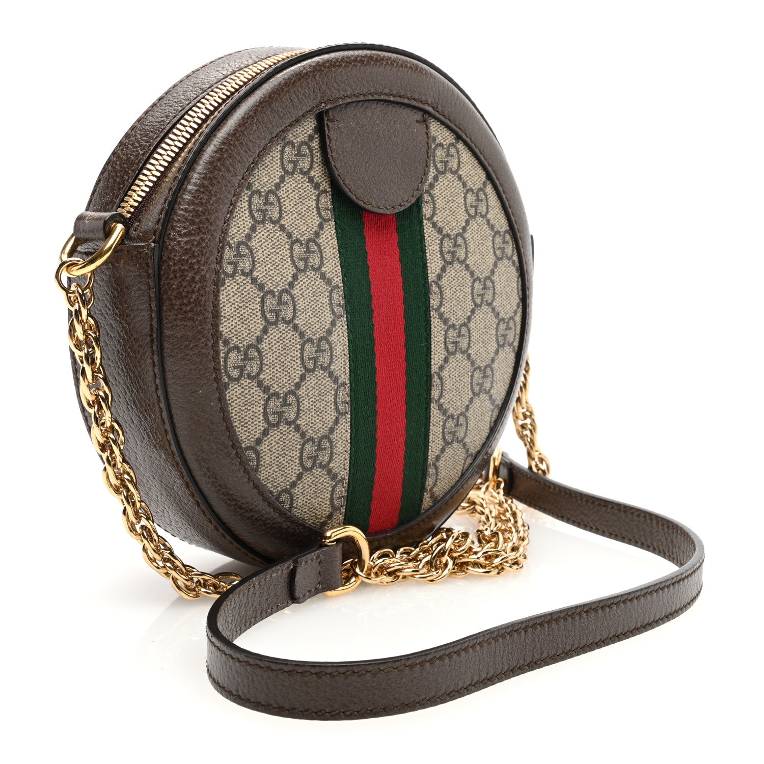 Gucci GG Supreme Monogram Web Mini Ophidia Round Shoulder Bag Brown 3 of 11